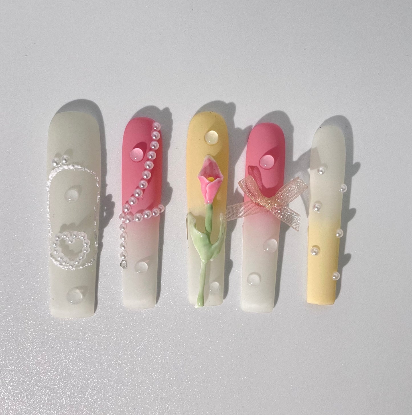 10Pcs Handmade Coffin Press-On Nails Floral Design Glitter Line Art - Coffin Set