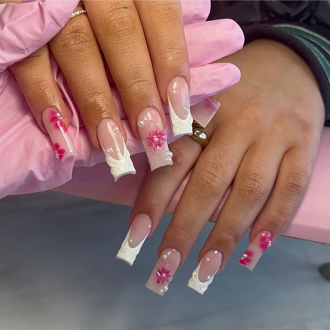 10pcs Kali Uchi Inspired Coffin Press-On Nail Floral Design