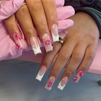 10pcs Kali Uchi Inspired Coffin Press-On Nail Floral Design