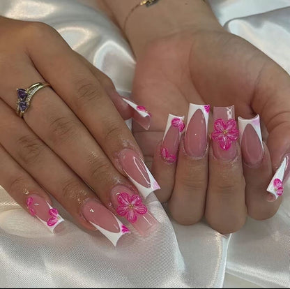 10pcs Kali Uchi Inspired Coffin Press-On Nail Floral Design